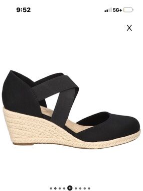 easy street Black Espadrille Wedge Sandals with Crisscross Straps